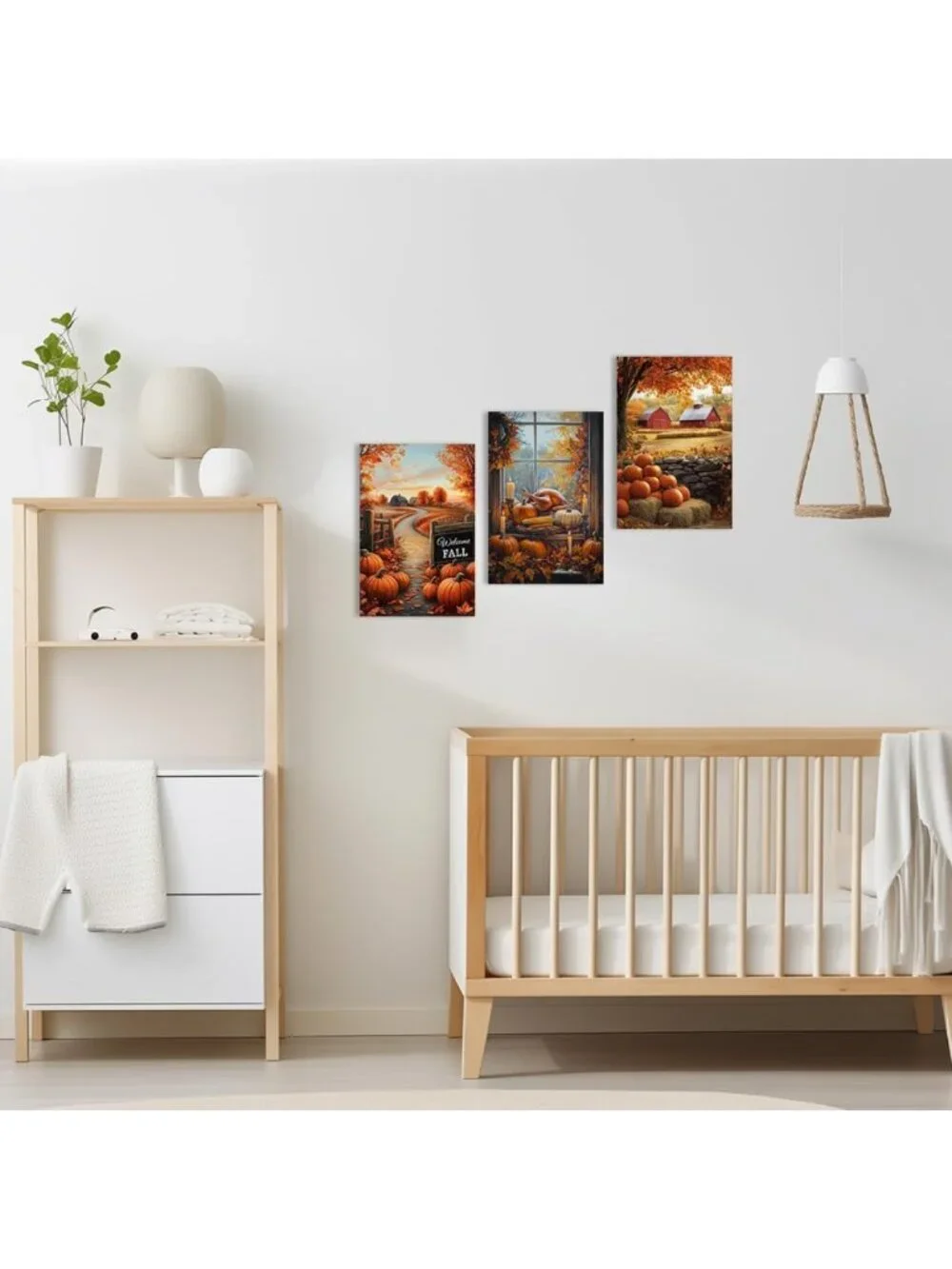 Autumn Farmhouse Wall Art Set of 3 - Barn & Pumpkin Canvas Prints, Rustic Decor